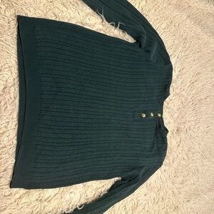 Talbots Dark Green Buttoned Cable Knit Sweater